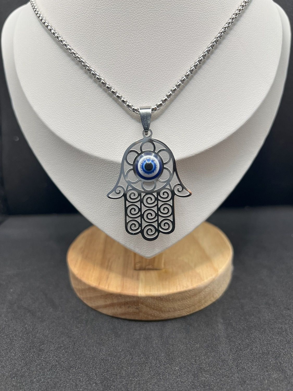 Designer Hamsa evil eye hand silver chain necklace Size ONE SIZE - 3 Thumbnail