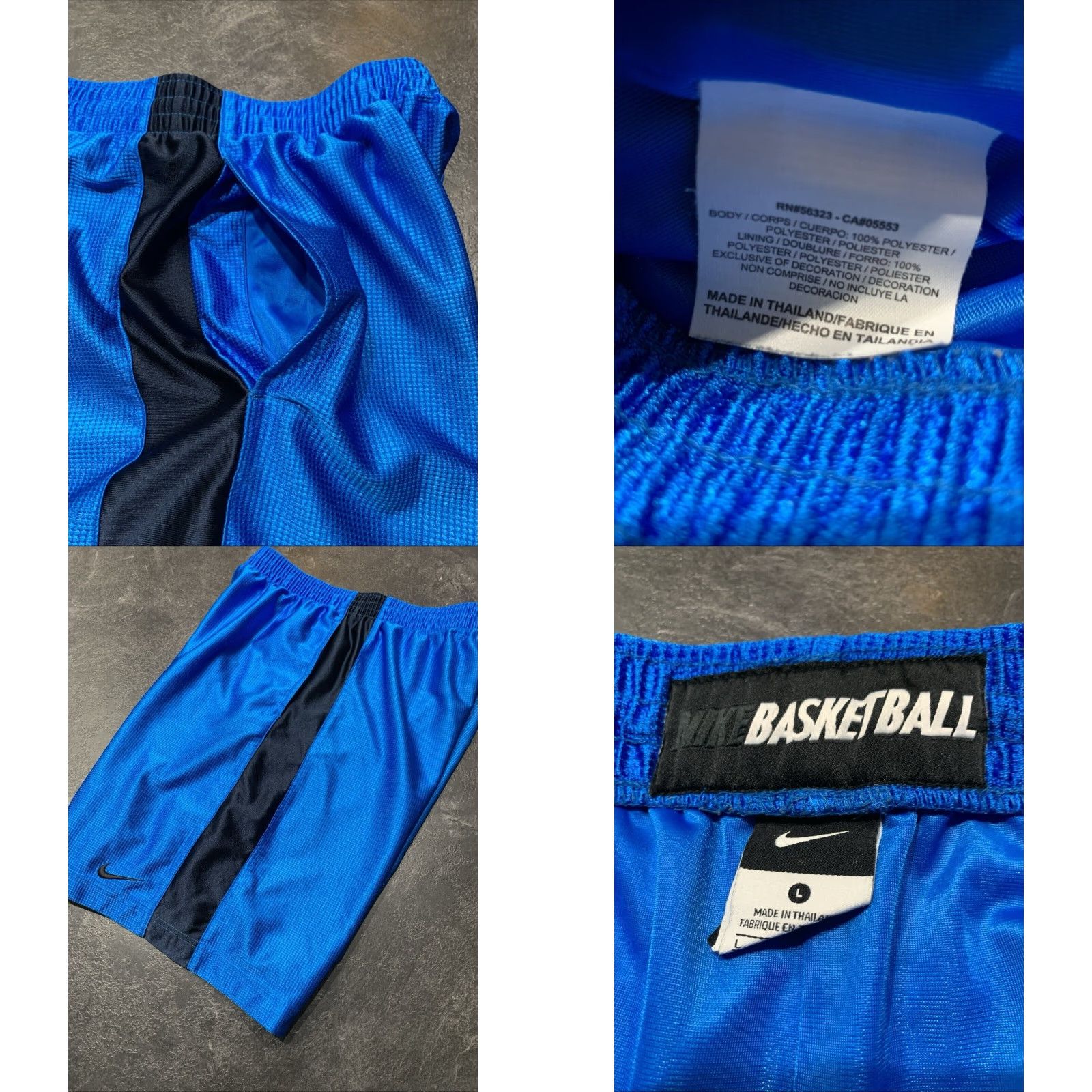 Nike VINTAGE Nike Mens Athletic Basketball Shorts Blue Stripe 32 Inch Waist L Microfiber Running Gym Size US 33 - 8 Thumbnail