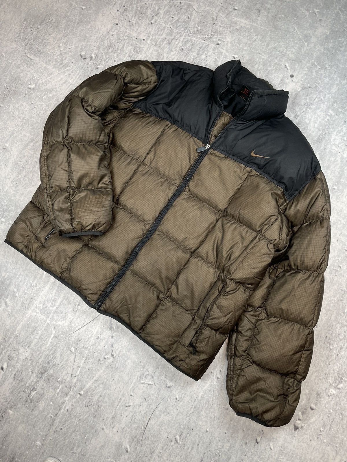 image of Nike Y2K Brown Puffer Down Jacket 00S Swoosh, Men's (Size XL)