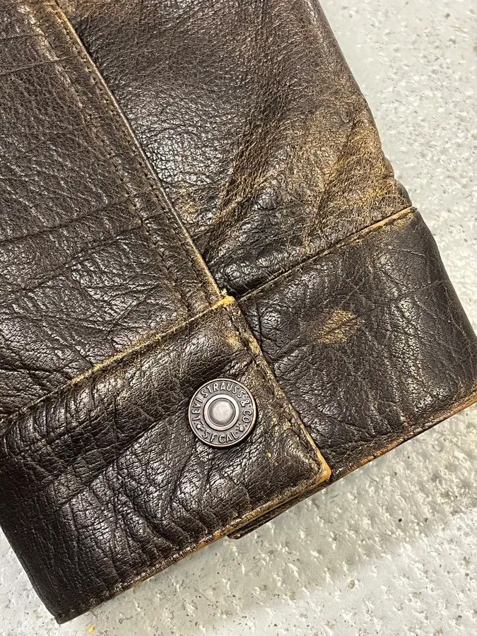 Levi's Levi’s Buffalo Brown Faded Leather Trucker Jacket Size US M / EU 48-50 / 2 - 8 Thumbnail