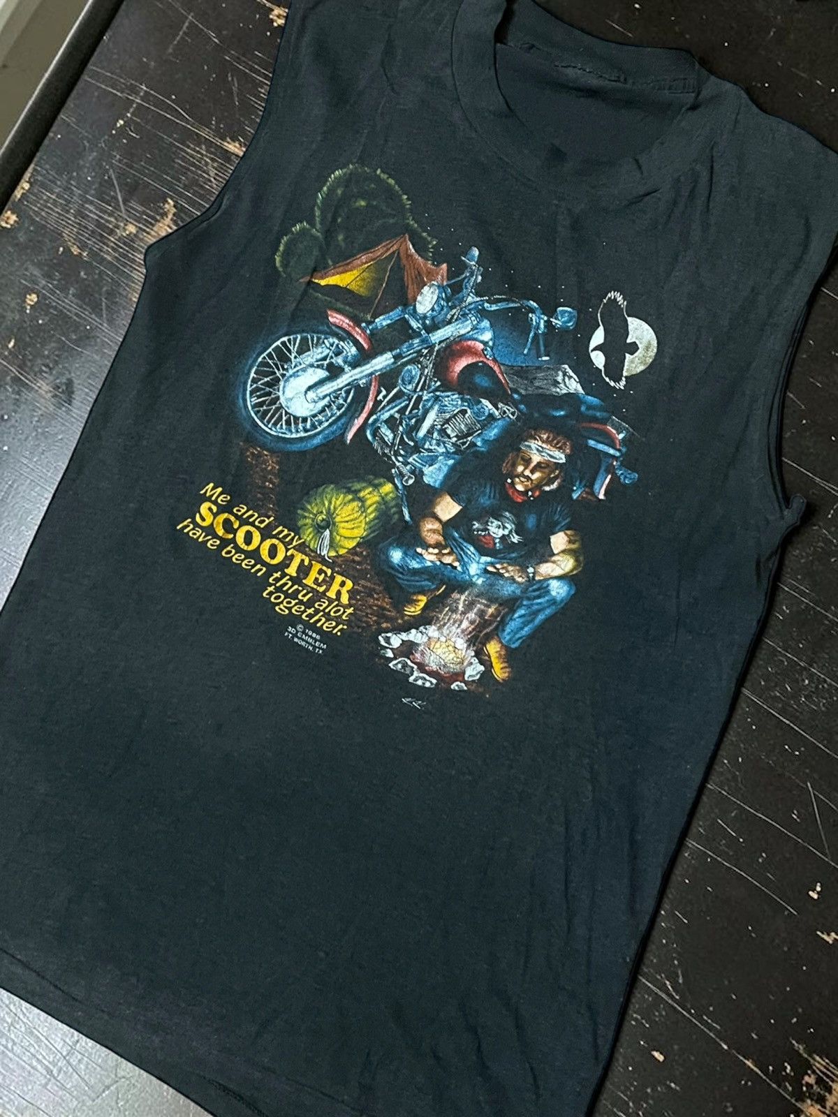 Harley Davidson 3D emblem Scooter Campfire 1986 Vintage T-shirt biker 86 Size US M / EU 48-50 / 2 - 3 Thumbnail