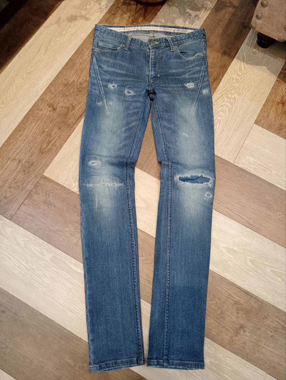 Number (N)ine NUMBER NINE X STUDIOUS BLUE DISTRESSED SKINNY STRETCH JEANS Size US 29 - 2 Thumbnail