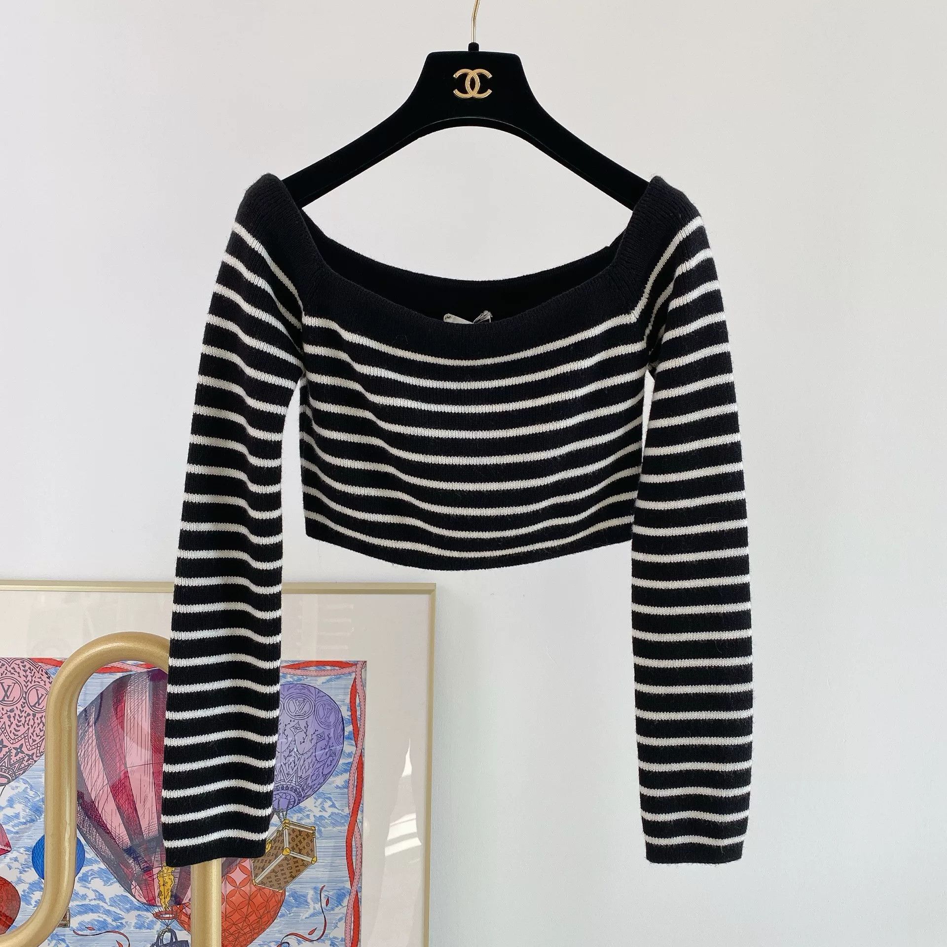 Saint Laurent Paris Saint Laurent Striped Off-Shoulder Crop Sweater Size M / US 6-8 / IT 42-44 - 1 Thumbnail