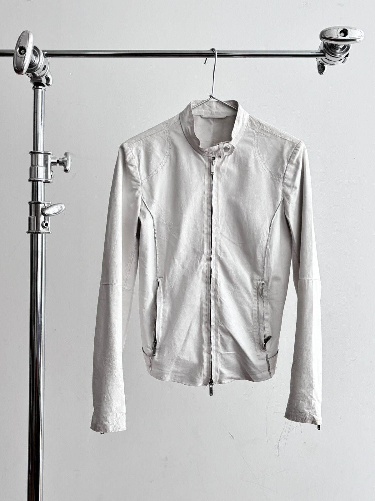 image of Armani x Emporio Armani Jacket Leather Bomber Bike Vintage in White, Women's (Size Small)