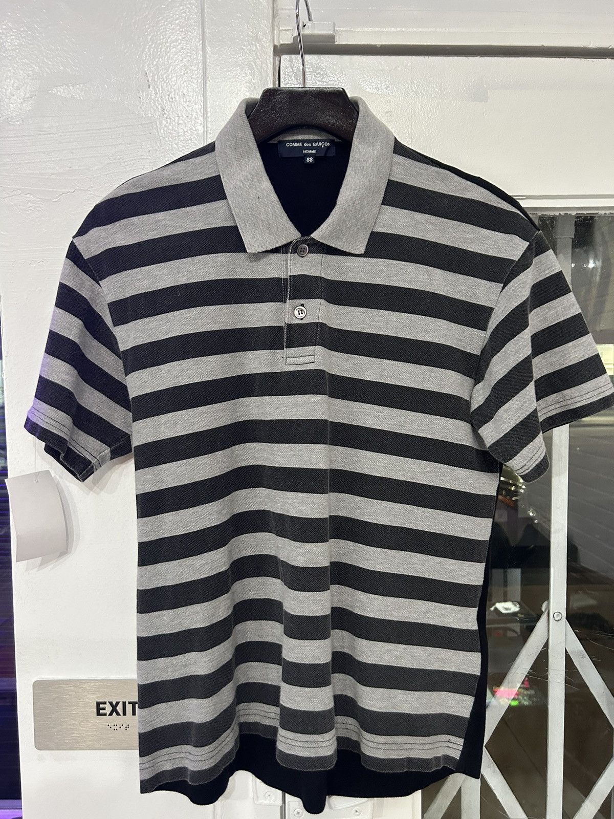 image of Comme Des Garcons x Comme Des Garcons Homme Cdg Home Striped 2 Button Polo in Black (Size Small)