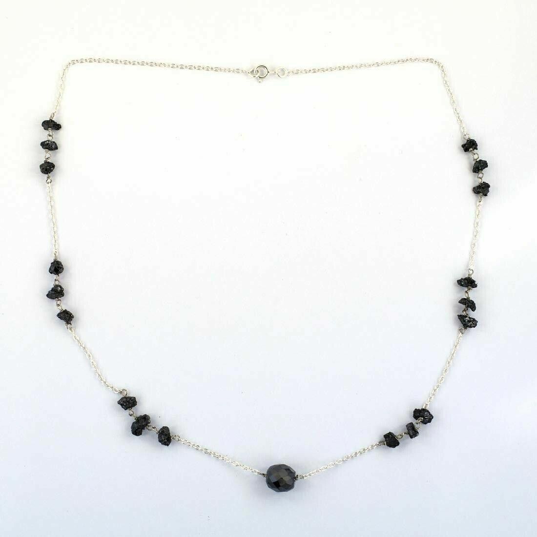Handmade Hand Made Sterling Chain Necklace with Black Diamond Beads Size ONE SIZE - 4 Thumbnail