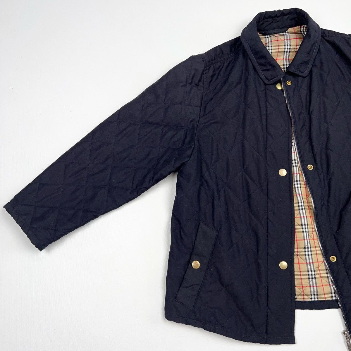 Burberry London Vintage Navy Nova Check Plaid Quilted Jacket