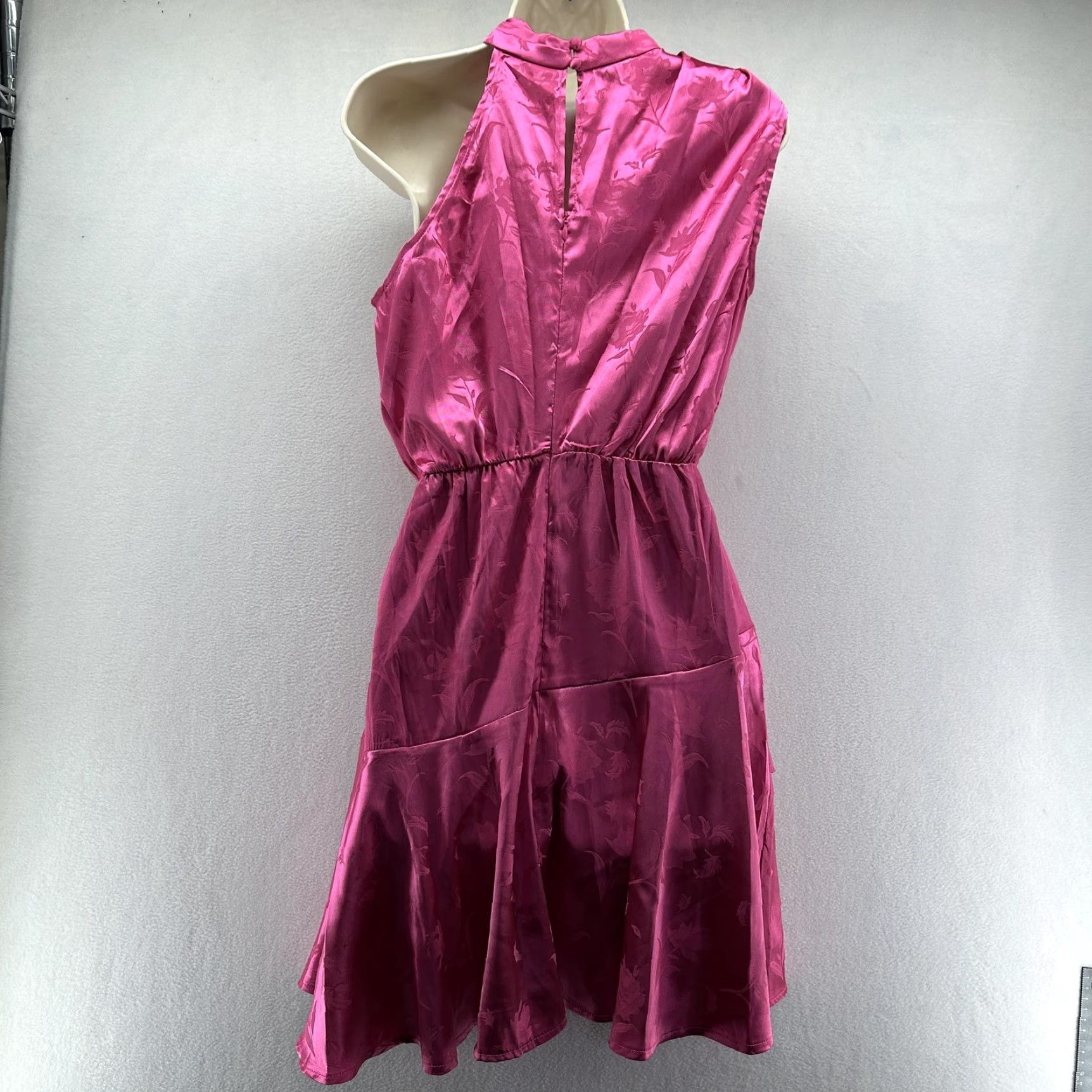 Vintage Hello Molly Dress Womens 6 Pink Floral Satin Halter Fit & Flare Mini Party Dress Size M / US 6-8 / IT 42-44 - 7 Thumbnail