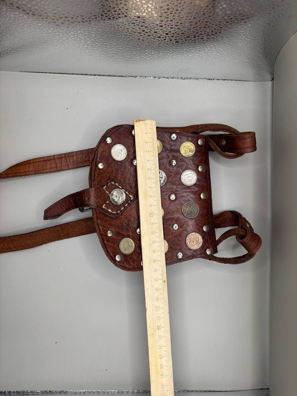 Vintage Handmade leather coin bag - vintage made of coins Size ONE SIZE - 6 Thumbnail