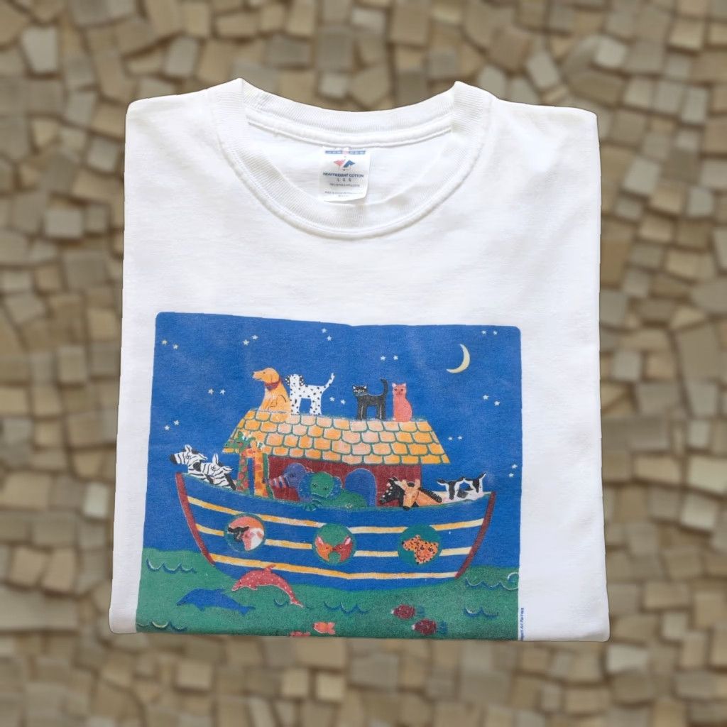 Fruit Of The Loom VINTAGE Fruit of the Loom T-Shirt Shirt Mens L White 90s Animals Noah Ark Graphic Size US L / EU 52-54 / 3 - 1 Thumbnail