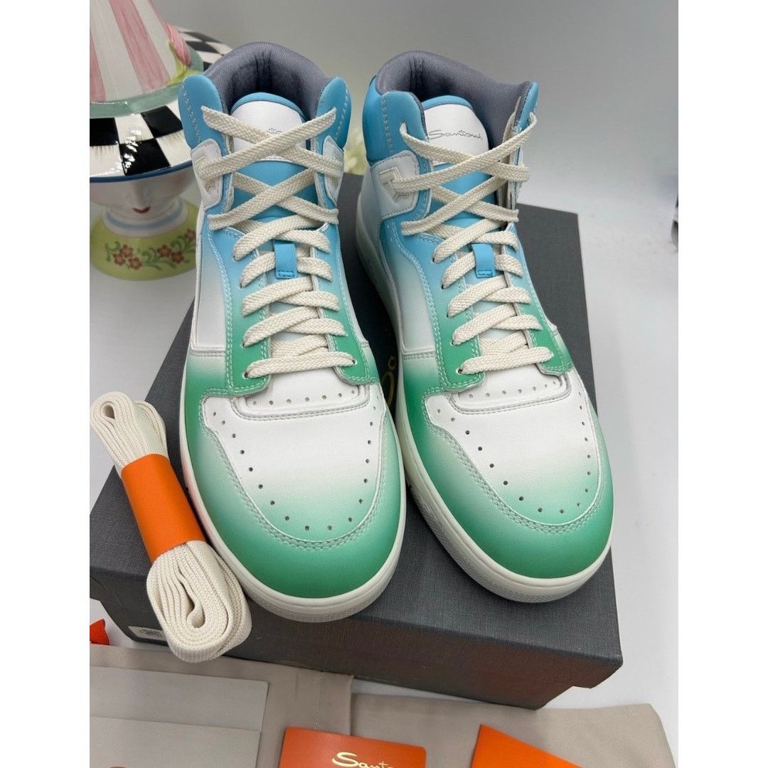 Santoni Mens Santoni logo print high top leather sneakers size 12 US Size US 12 / EU 45 - 4 Thumbnail