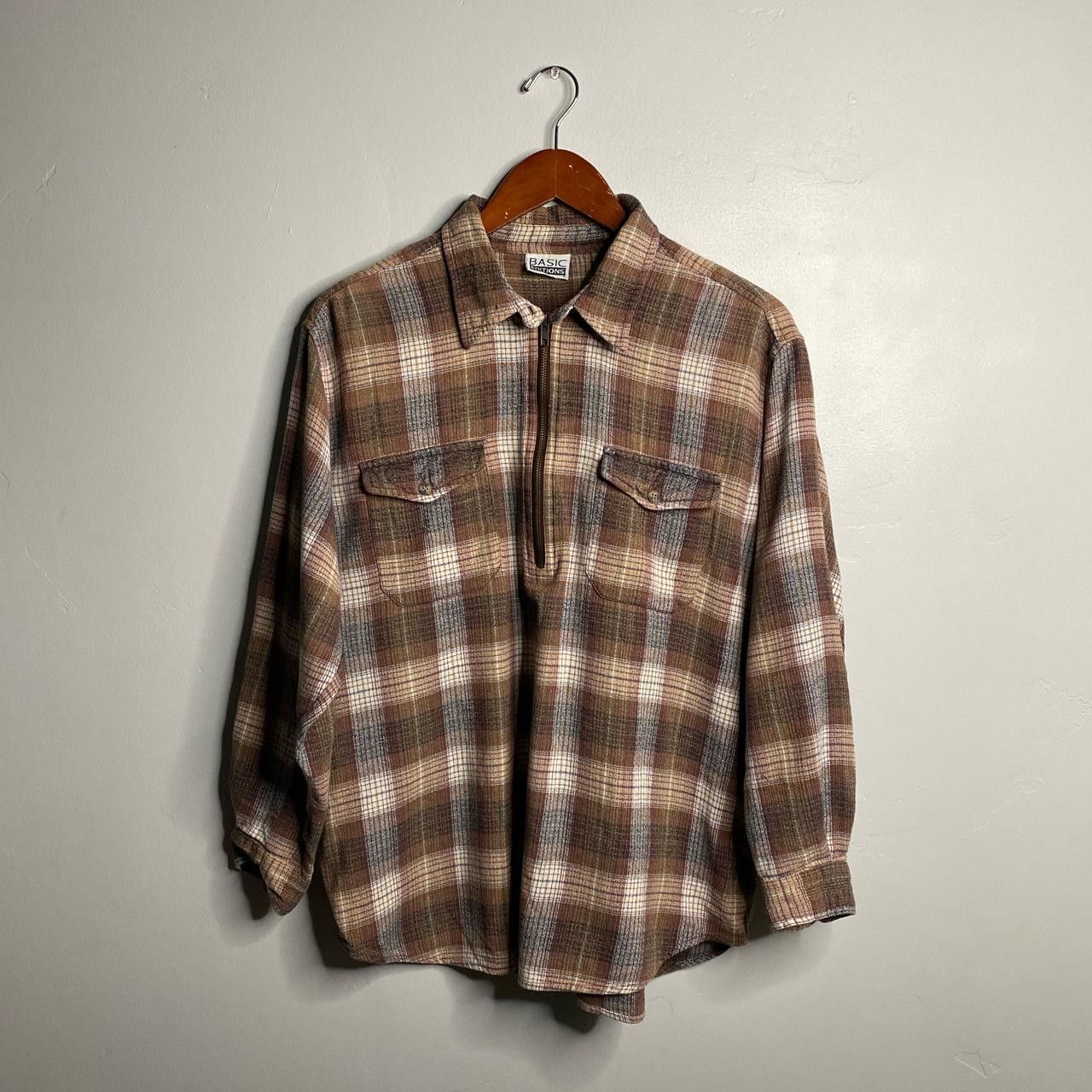 Basic Editions 90s vintage brown plaid half zip blouse about a size large Size L / US 10 / IT 46 - 1 Thumbnail