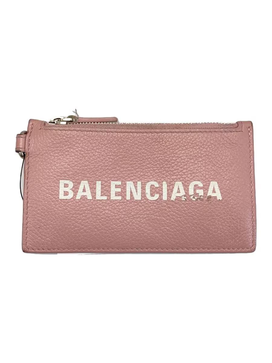 Balenciaga Sheepskin Card Case Pink Logo Scratched