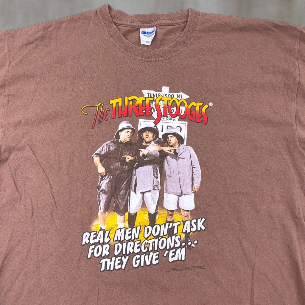 Gildan Vintage Y2K Three Stooges Shirt Men XL Brown Tee Movie TV Show Promo Stooge Shirt Size US XL / EU 56 / 4 - 1 Thumbnail