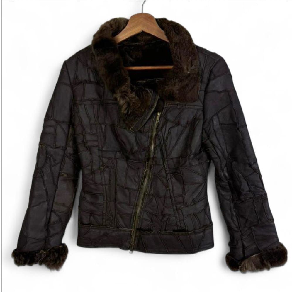 Le Grande Bleu (L.G.B.) Patchwork leather jacket asymmetrical zipper with fur trim Size XS / US 0-2 / IT 36-38 - 1 Thumbnail