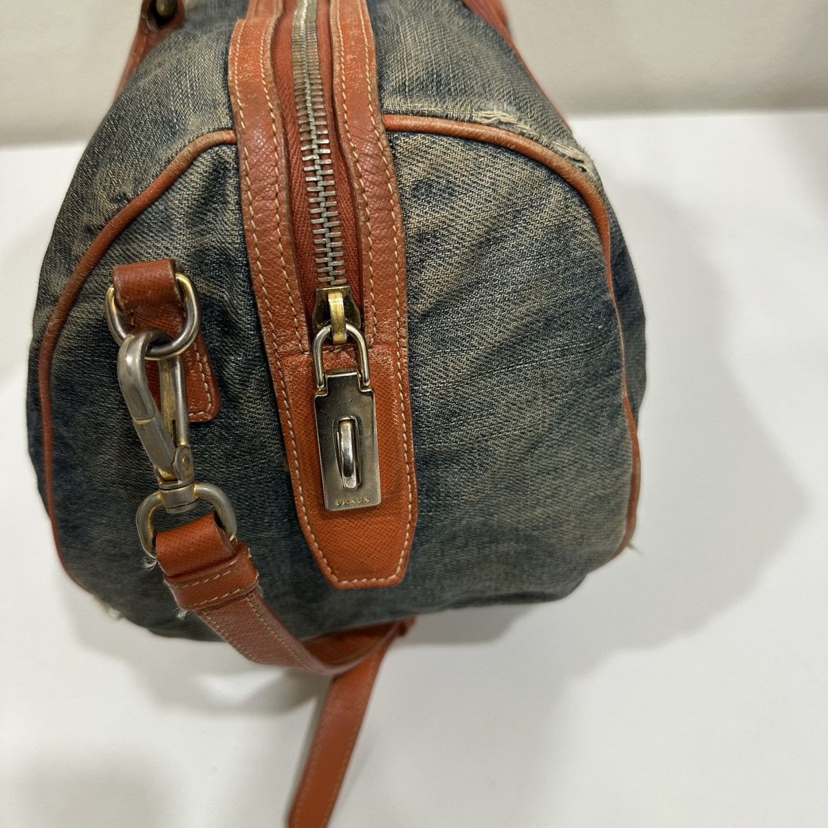 Prada PRADA DISTRESSED DENIM BAULETTO 2 WAY BOSTON BAG Size ONE SIZE - 13 Thumbnail