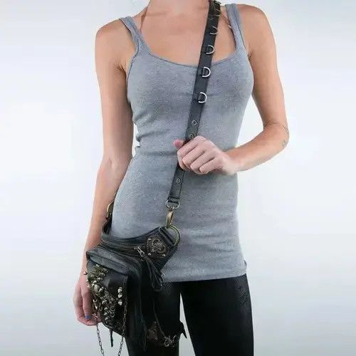 Leather Crossbody Shoulder / Drop Leg Leather Punk Rock Bag Size ONE SIZE - 3 Thumbnail