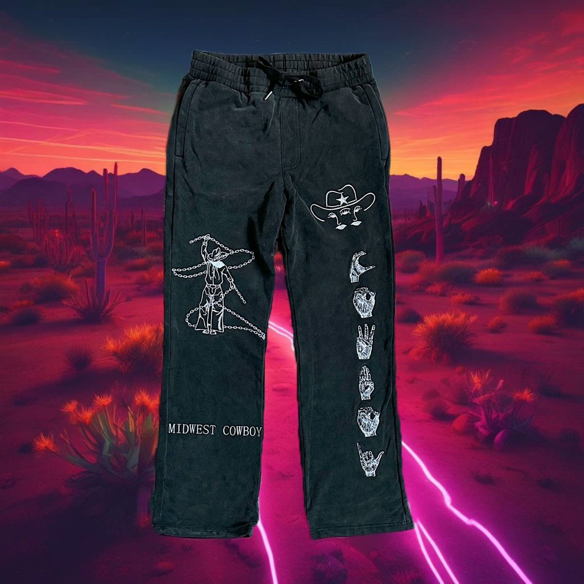 Vintage Midwest Cowboy - Vintage Washed Black Embroidered Sweatpants Size US 31 - 4 Thumbnail