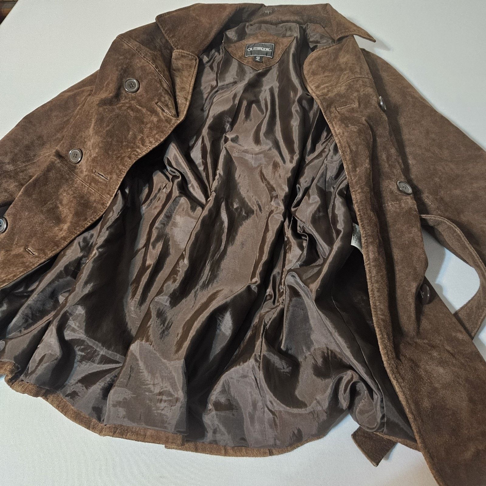 Outclass OUTBROOK Women's Suede Leather JACKET 8/10 Belt 6-Button Size M / US 6-8 / IT 42-44 - 7 Thumbnail