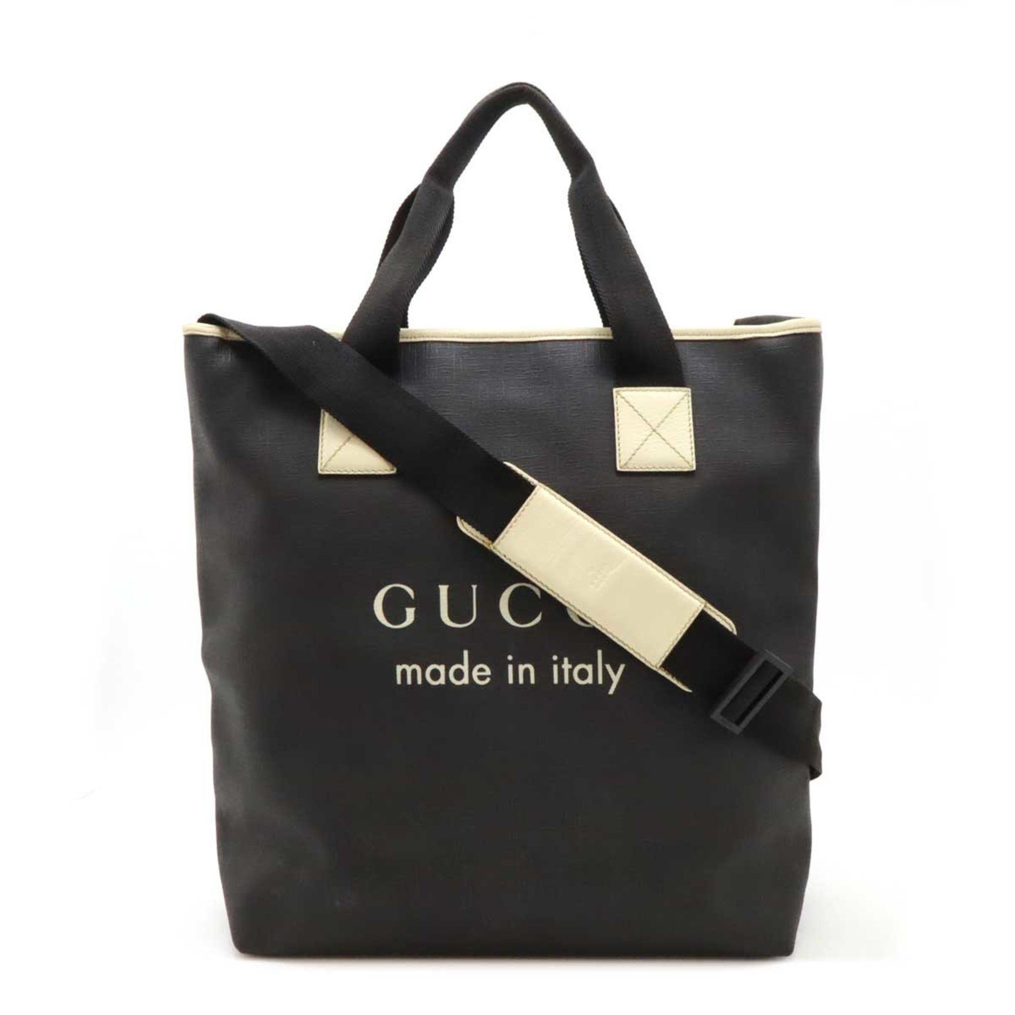 Gucci Tote Bag Large Shoulder Pvc Leather Black Light Beige 162163, Women's