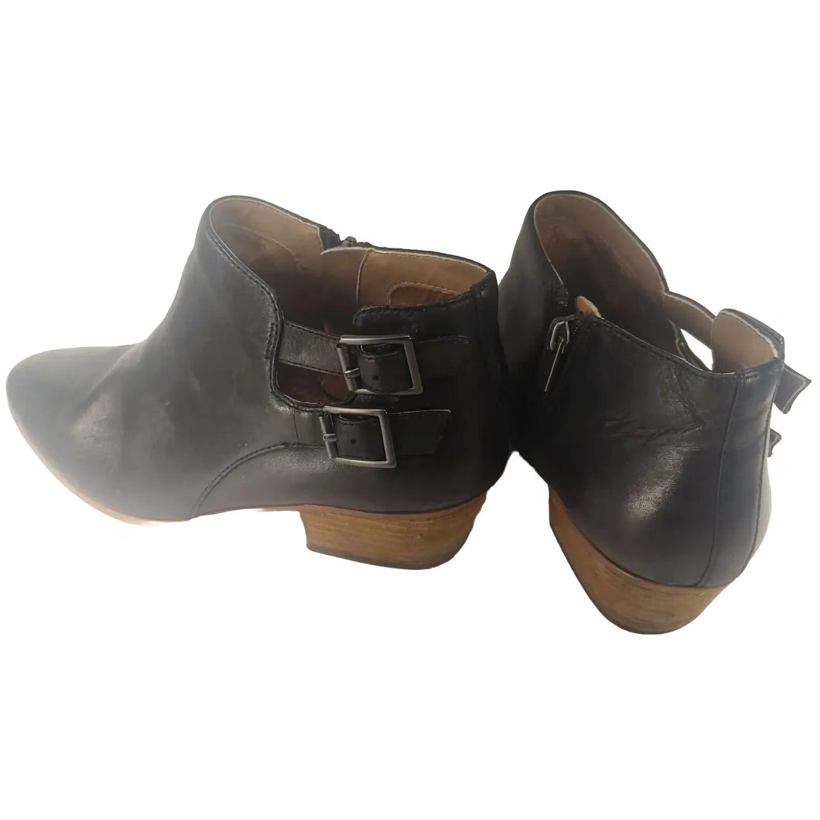 Clarks Clarks Collection Black Leather Ankle Booties Women's 8.5M Almond Toe Side Zip Straps 20701 Size US 9 / IT 39 - 5 Thumbnail