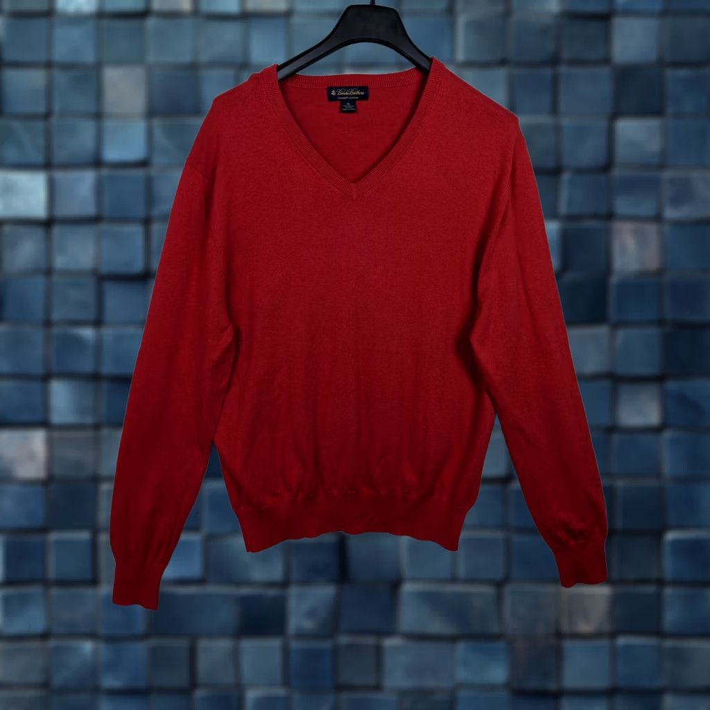 Brooks Brothers Brooks Brothers SUPIMA COTTON Crew Neck Mens Slim V-Neck Sweater XL Red Size US XL / EU 56 / 4 - 1 Thumbnail