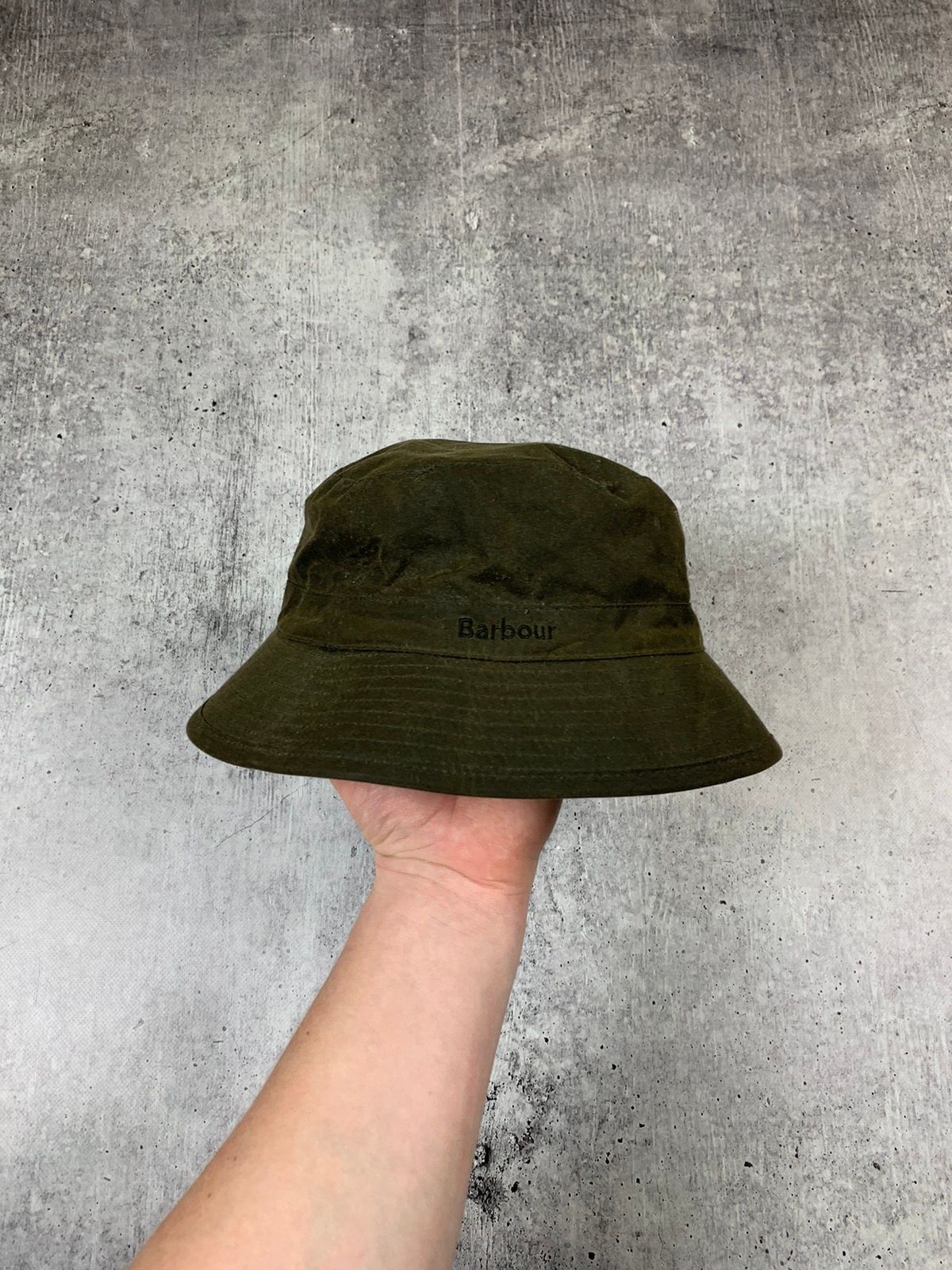 Pre-owned Barbour Waxed Canvas Bucket Hat In Dark Olive