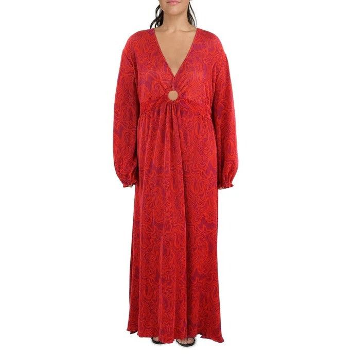 Other Nina Parker Prism Maxi Dress 3X Keyhole Pleated Orange Pink Size 3XL / US 20-22 - 2 Thumbnail