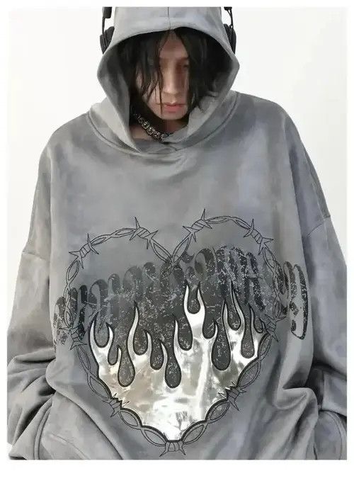 Fashion Heart Pattern Printed Hooded