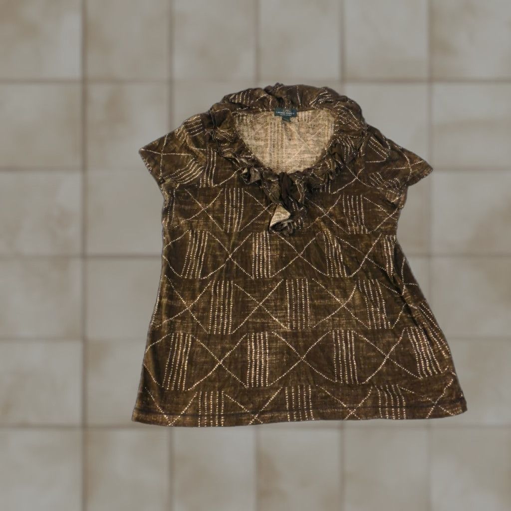 Ralph Lauren Lauren Ralph Lauren Shirt Womens L Green Ruffles Geometric V-Neck Casual Blouse Size L / US 10 / IT 46 - 1 Thumbnail