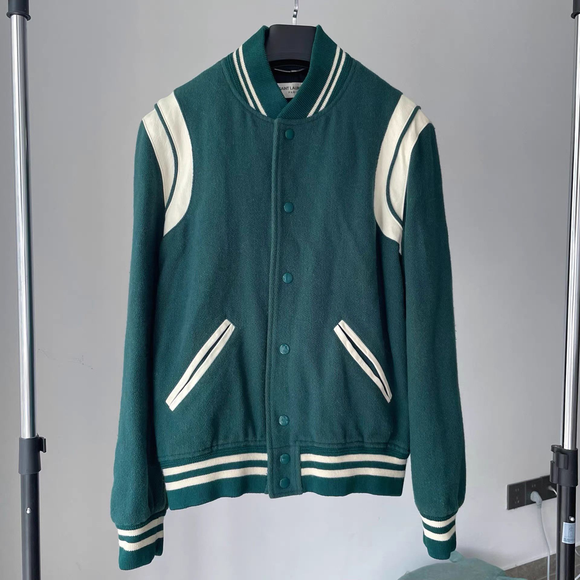 Saint Laurent Paris Saint Laurent SLP Classic Wool Varsity Jacket Dark Green Size US S / EU 44-46 / 1 - 1 Thumbnail