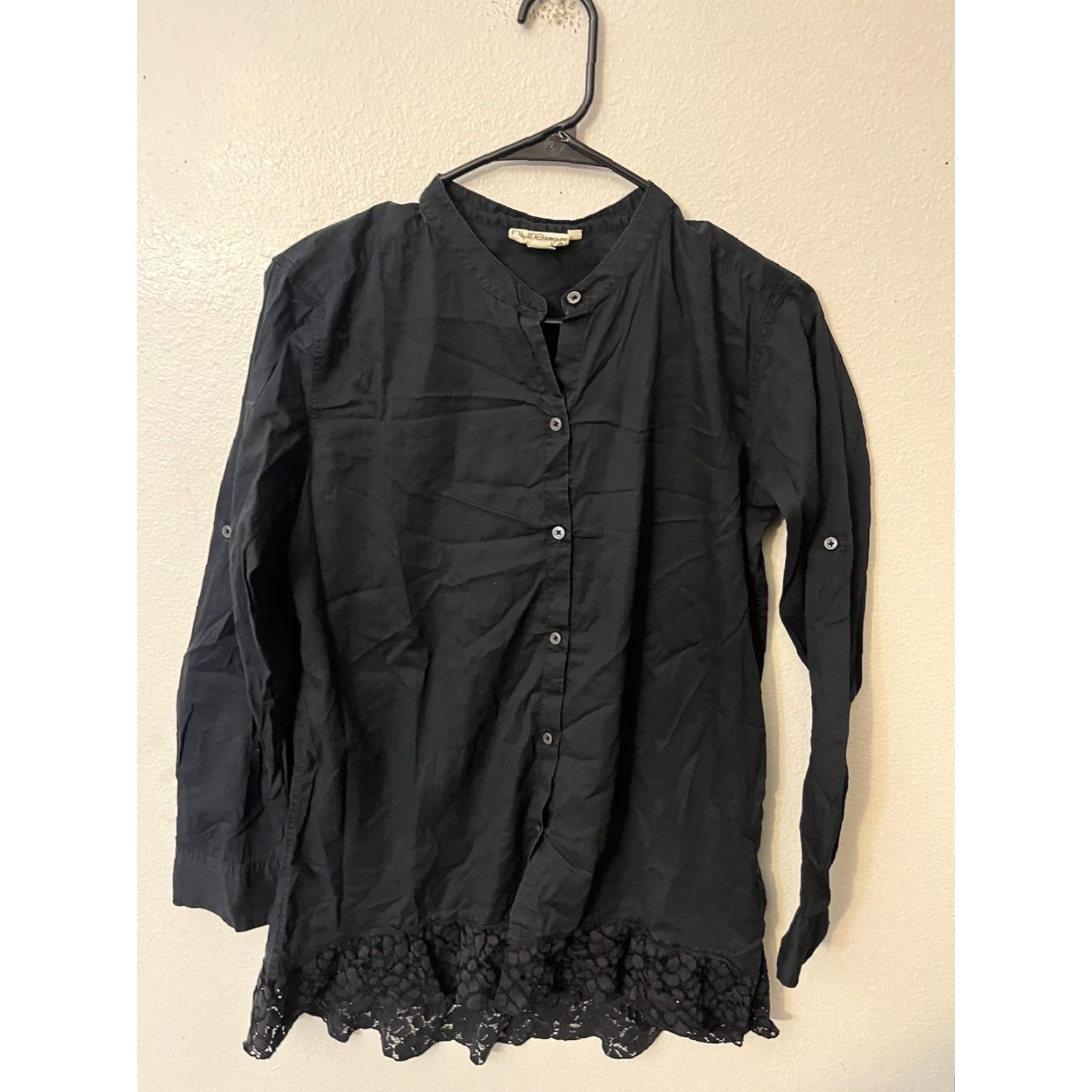 DKNY VTG DKNY Pure Blouse Sz P Ivory Relaxed Button Up Long Sleeve Black 80s Size XXS / US 00 / IT 34 - 2 Thumbnail