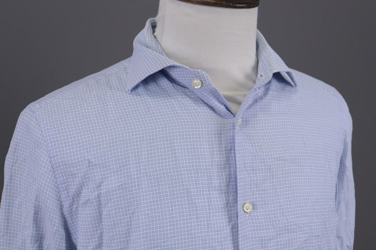 Designer Boggi Milano Tailored Fit Blue Down Shirt Size 43 / 17 Size US M / EU 48-50 / 2 - 6 Thumbnail