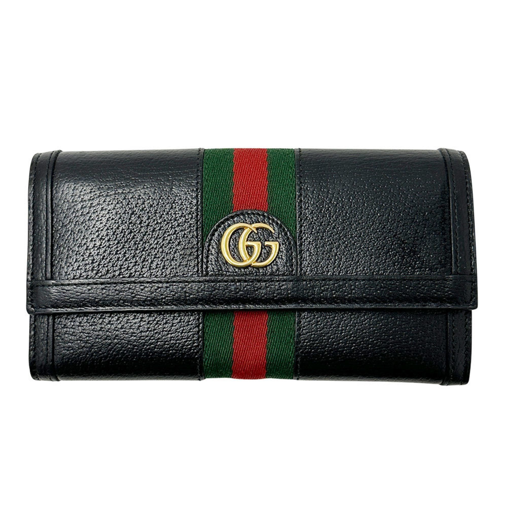 Gucci 719886 MenWomen Leather Long Wallet (bi-fold) Black