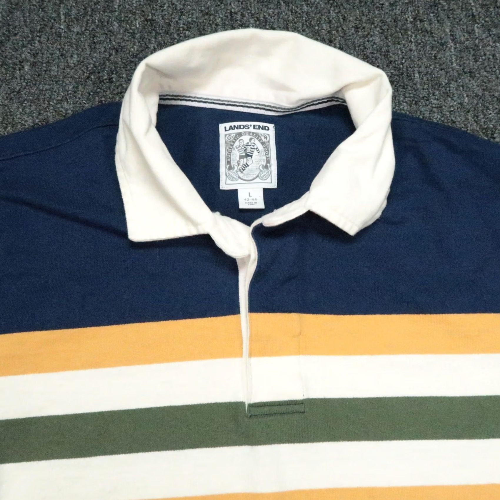 Lands' End Lands' End Shirt Men L Blue Stripe Long Sleeve Rugby Polo Pullover VTG Jumper with Pockets Size US L / EU 52-54 / 3 - 2 Thumbnail
