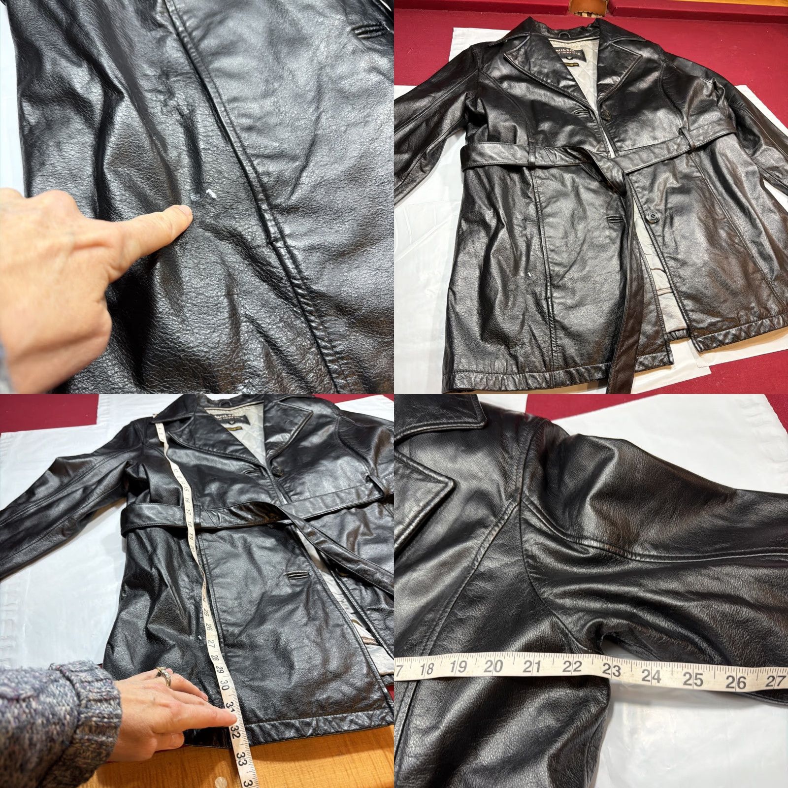 Wilson VINTAGE Wilson Leather Trench Coat Women XL Button Front Belted Pockets Thinsulate Lining 90s Classic Motorcycle, Black, Jacket Size XL / US 12-14 / IT 48-50 - 8 Thumbnail