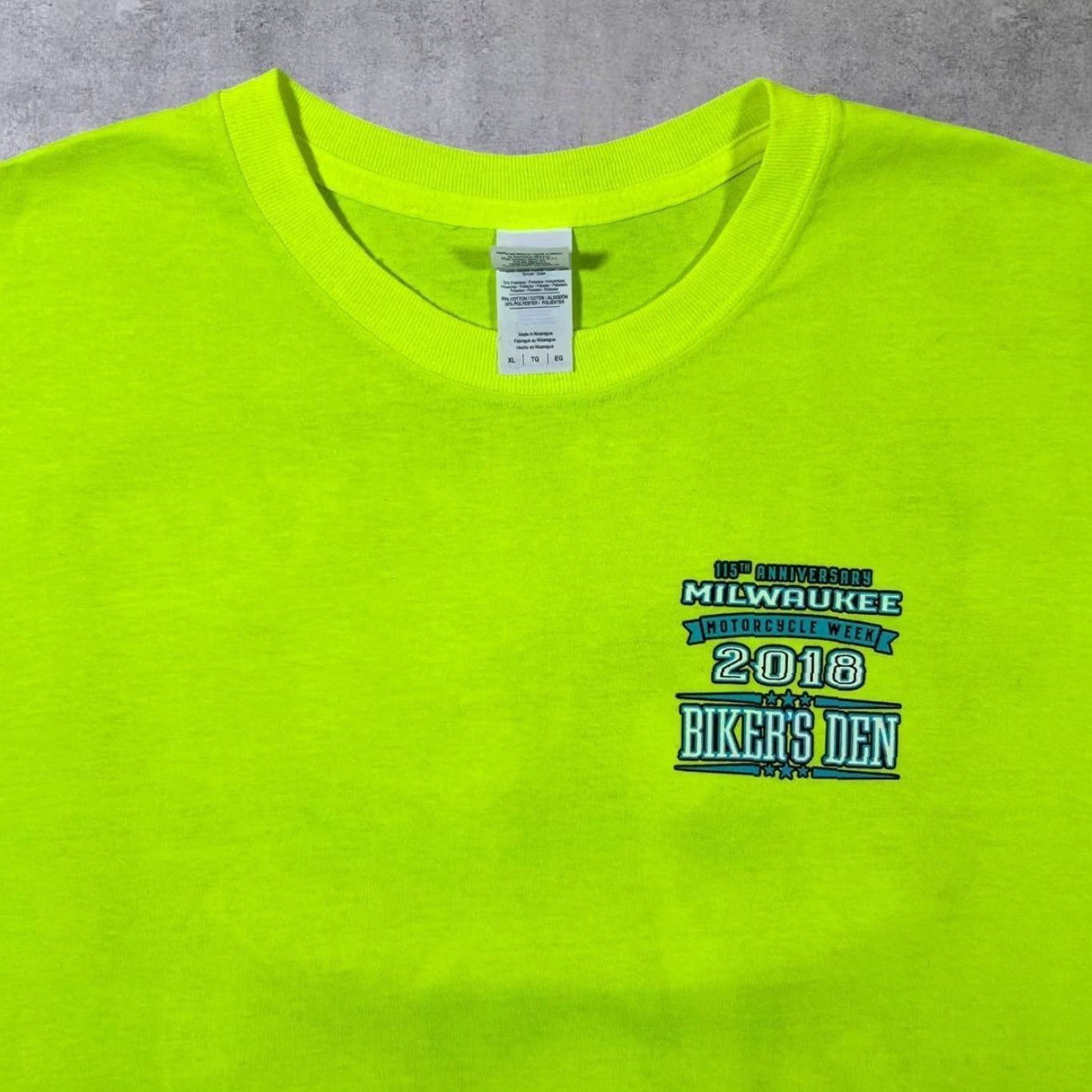 Gildan Milwaukee Motorcycle Week “Biker’s Den” Souvenir Graphic Fluorescent Yellow T-Shirt XL Mens Gildan Size US XL / EU 56 / 4 - 5 Thumbnail