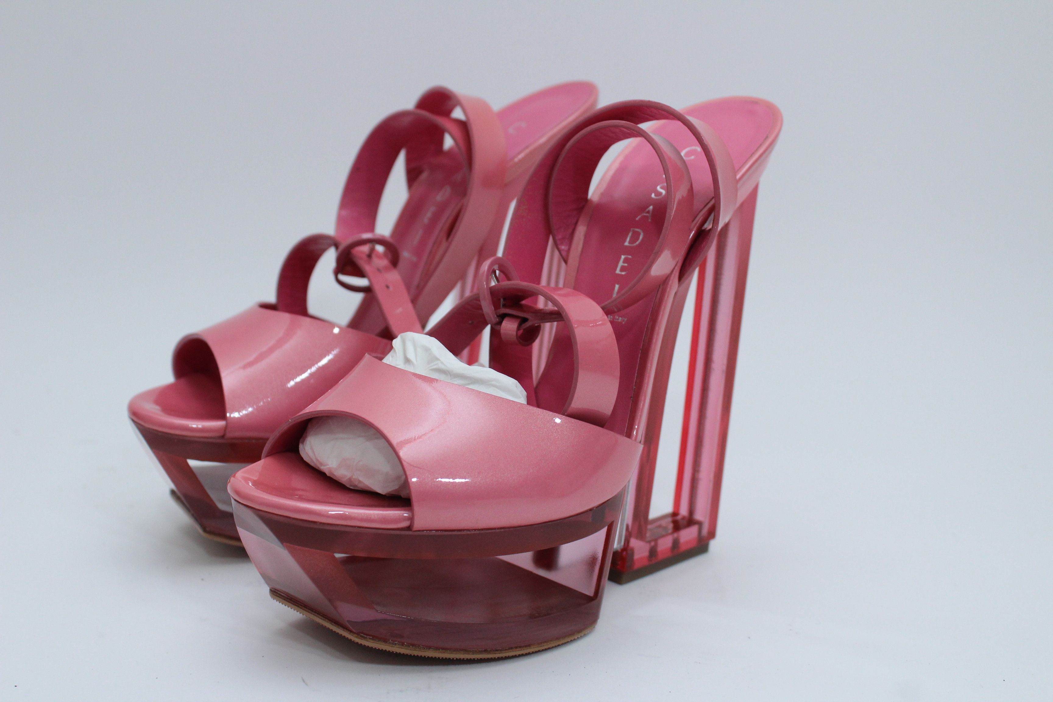 Casadei Casadei Pink Leather Platform Sandals Plexiglass Heel 37 Size US 7 / IT 37 - 3 Thumbnail