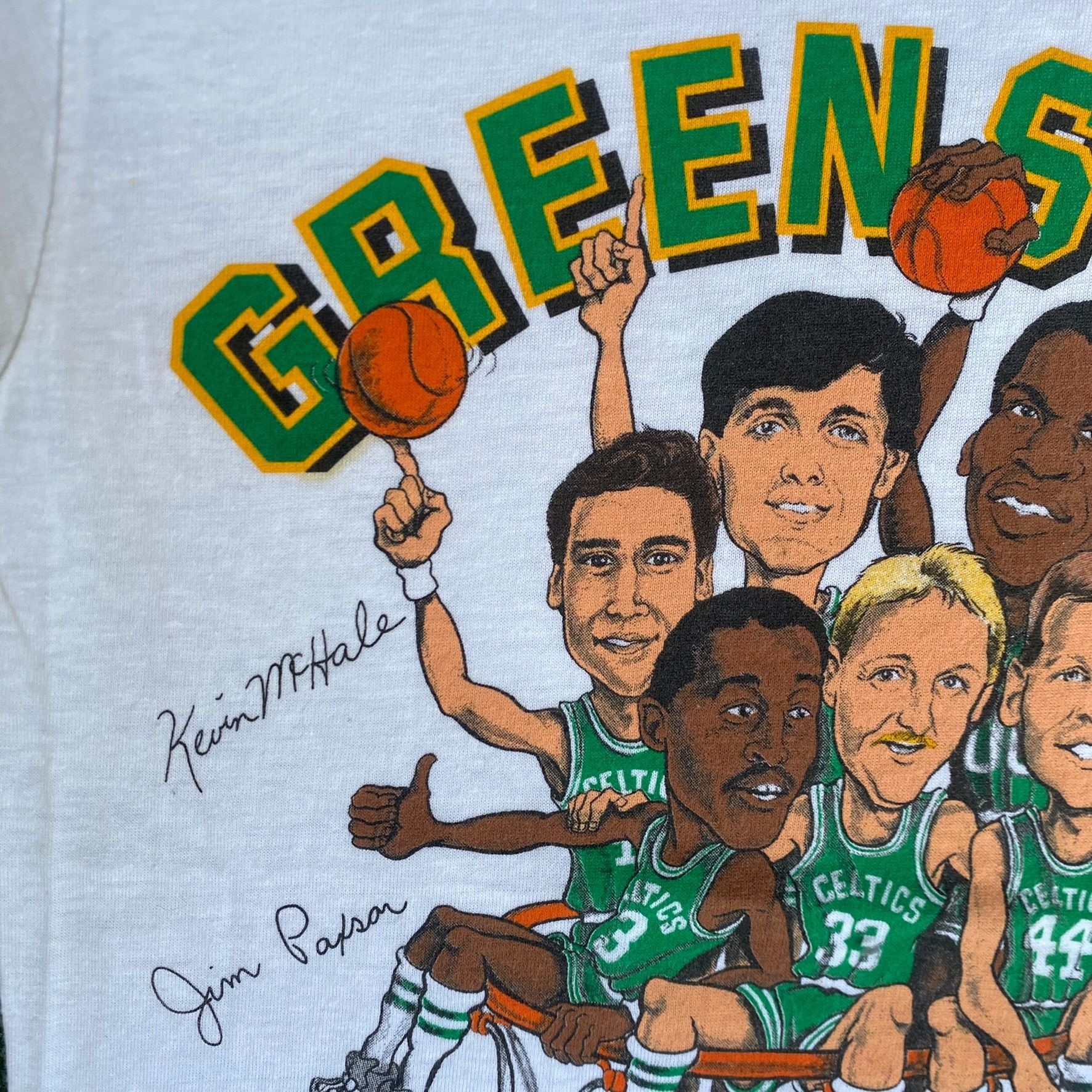 Vintage 80s Boston Celtics Shirt Caricature NBA White Tee