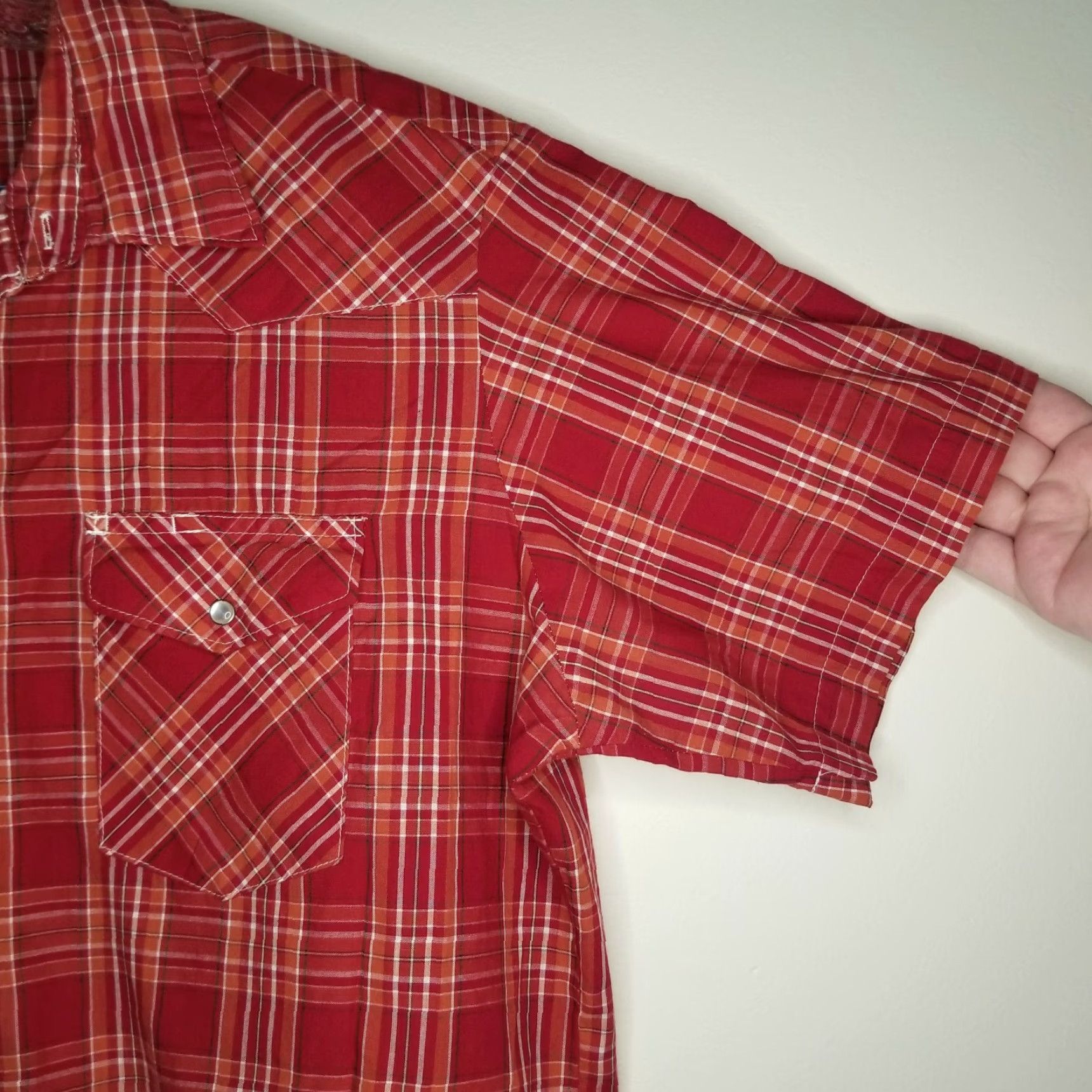 Wrangler VINTAGE Wrangler Western Shirt Red Orange Plaid Short Sleeve Button-Up Adult XL Mens Size US XL / EU 56 / 4 - 2 Thumbnail