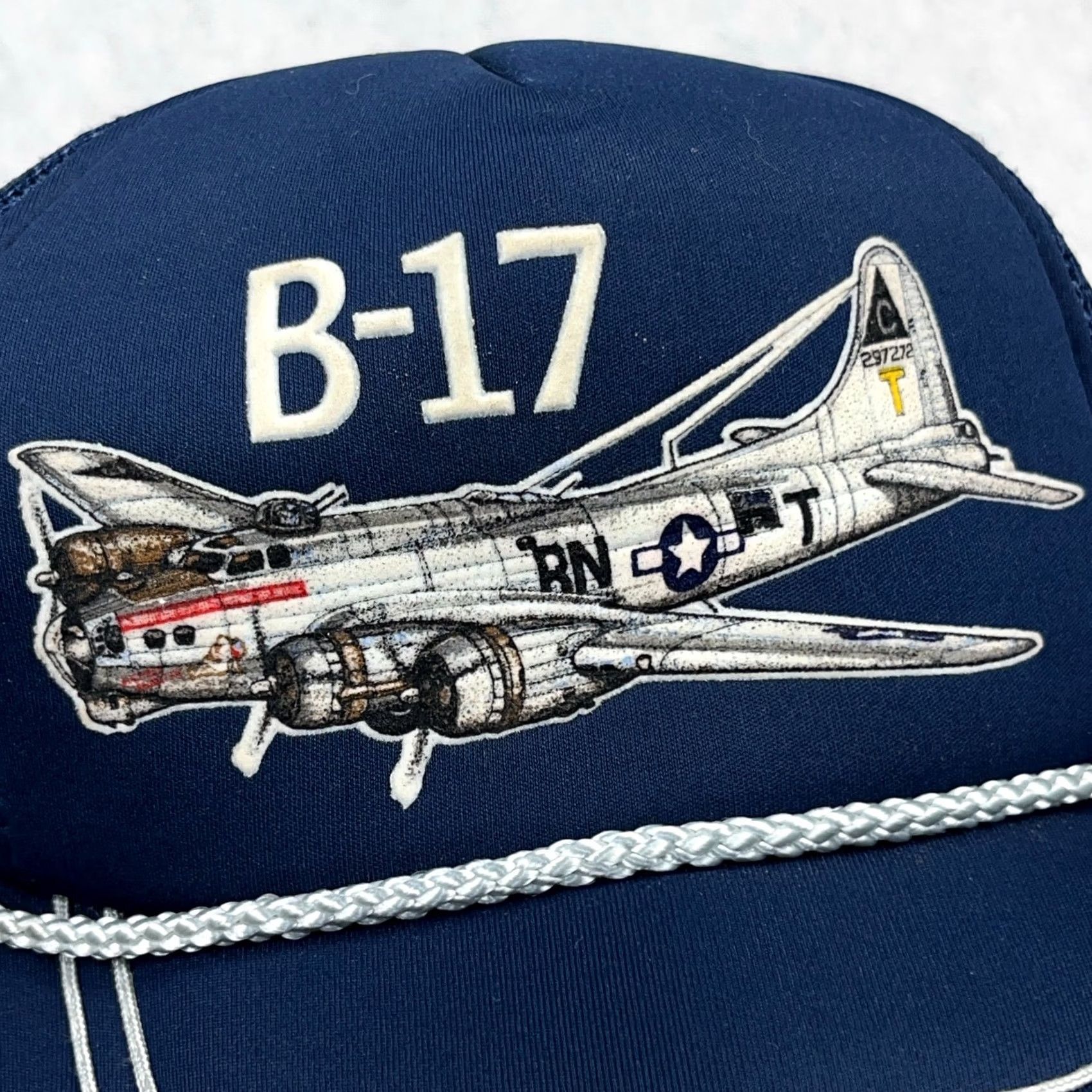 Vintage VINTAGE JJ Trucker Hat Cap Snapback Blue White Rope Stripes Air Force Men One Size Adjustable Mesh Back Size ONE SIZE - 2 Thumbnail