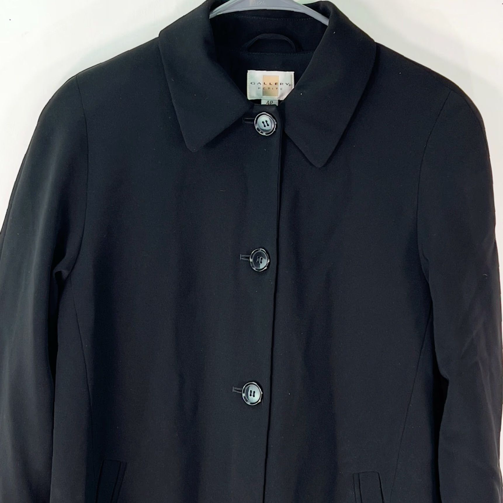 Vintage Gallery Trench Coat Women Long Sleeve Button Front Water Repellent Black Size 4P 46" 100% Polyester, 2-7? Size S / US 4 / IT 40 - 4 Thumbnail