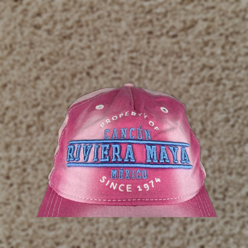 Vintage VINTAGE Cancún Mexico Riviera Maya 1974 Hat Cap Strap Back Adult One Size Pink Cotton Size ONE SIZE - 1 Thumbnail
