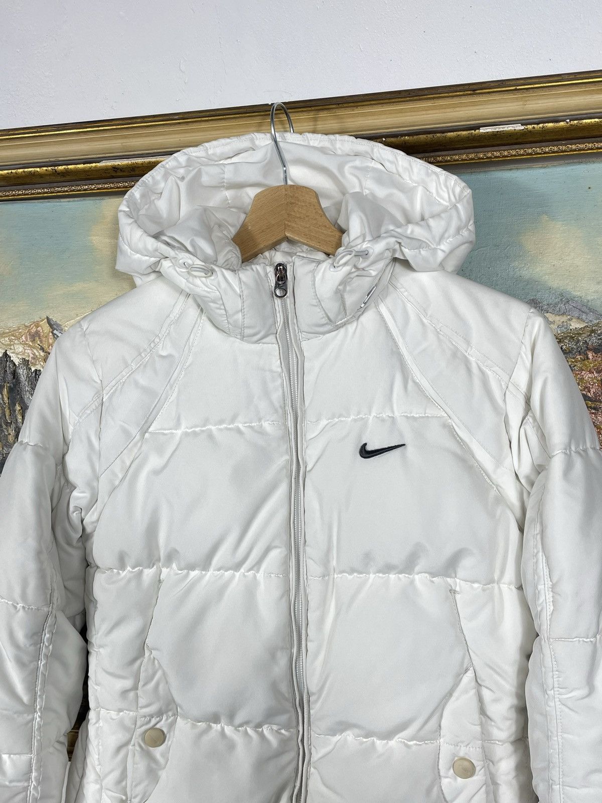 Nike × Vintage Nike Small Swoosh Zip Hoodie White Y2k 00s Retro Winter Warm Size S / US 4 / IT 40 - 4 Thumbnail