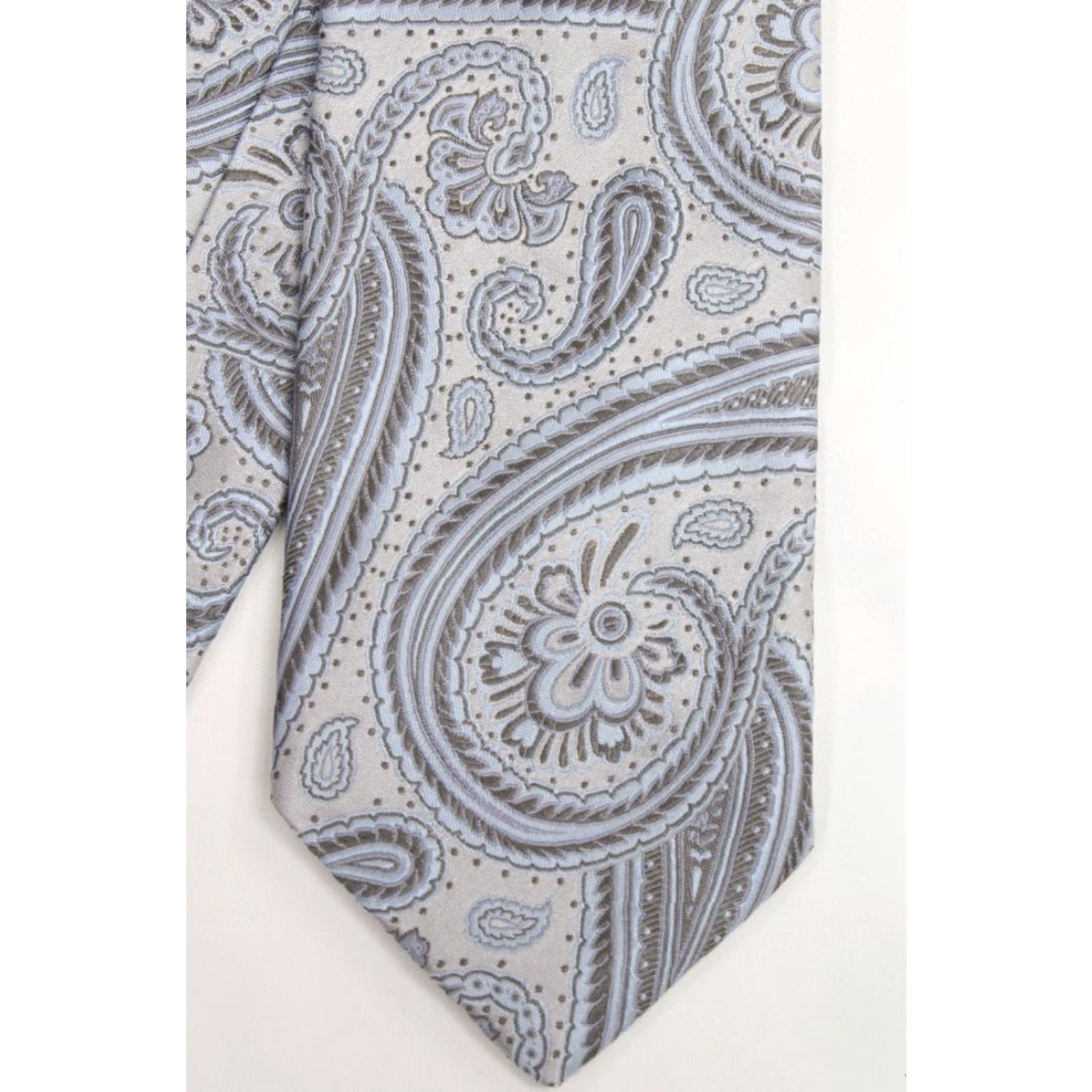 Vintage XMI Platinum Necktie Men's Silk Necktie Designer USA Paisley Silk Handmade Classic 57"-60" Silver Blue Gray Men’s Tie Size ONE SIZE - 2 Thumbnail