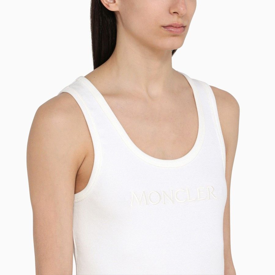 Moncler o1d2blof0924 Cotton Tank Top With Logo in White Size M / US 6-8 / IT 42-44 - 4 Thumbnail