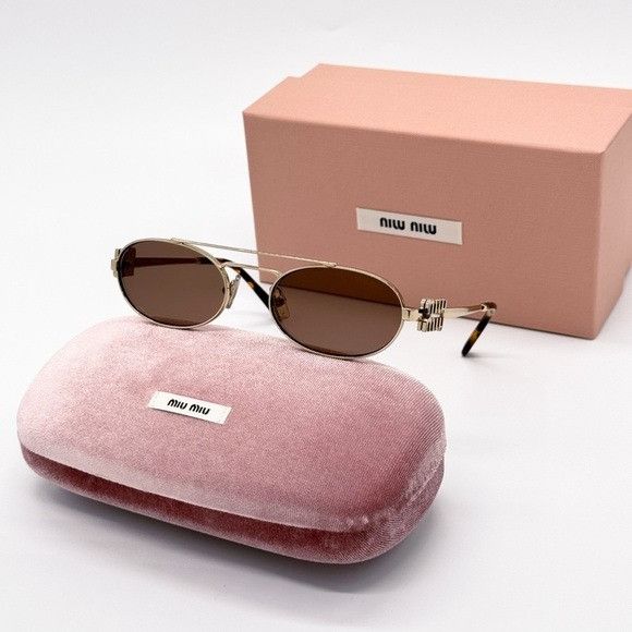 Miu Miu NEW MIU MIU SMU 54Z ZVN70D OVAL GOLD BROWN MU54ZS ZVN70D WOM Size ONE SIZE - 1 Thumbnail