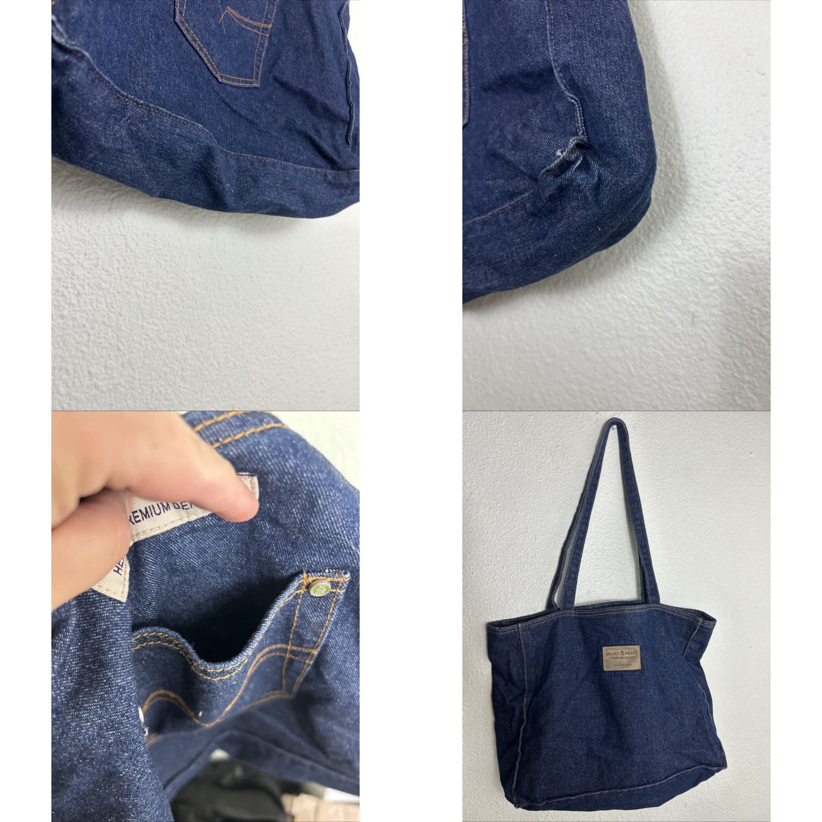 Velvet VINTAGE Velvet Heart Premium Denim Double Handle Tote Bag Dark Wash 16x13x5 Size ONE SIZE - 8 Thumbnail