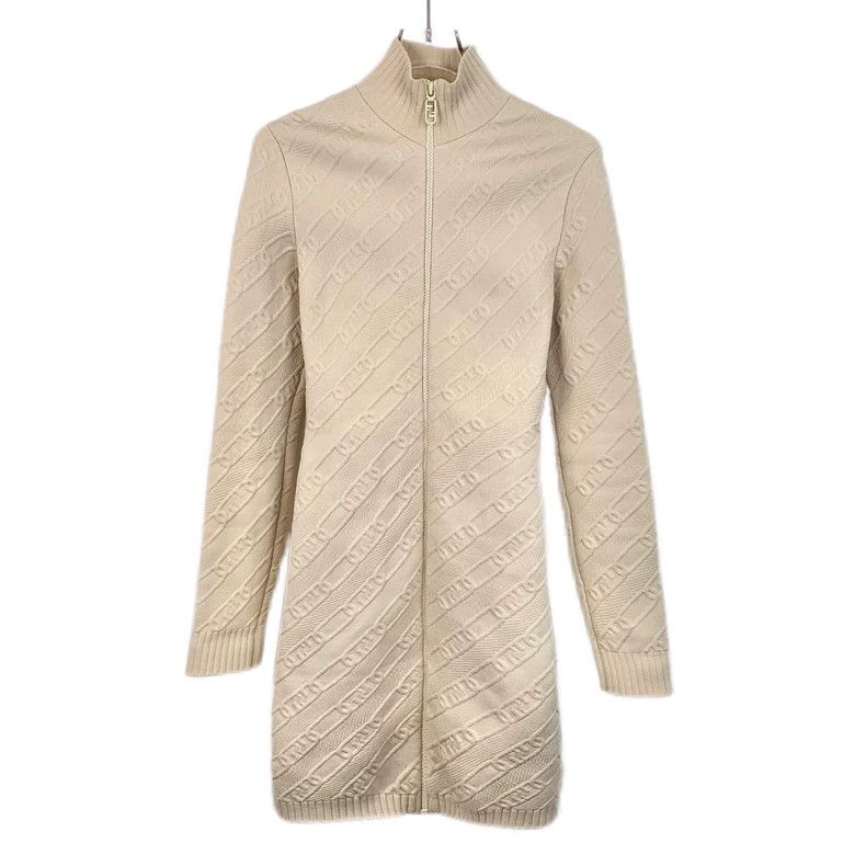 Fendi FENDI Beige Logo Embossed Zipper Knit Dress Size 38 Size XXS / US 00 / IT 34 - 1 Thumbnail