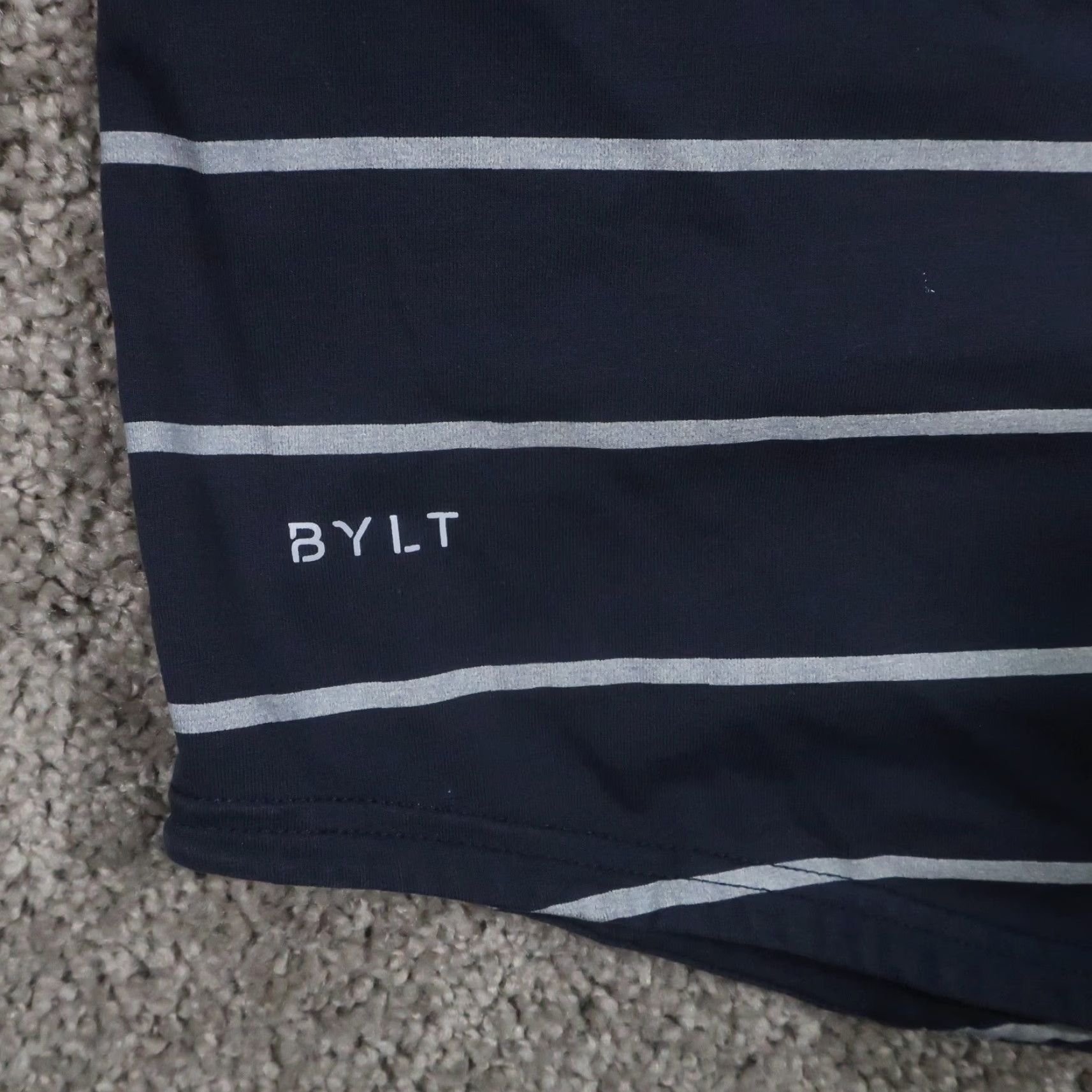 Vintage BYLT Shirt Mens L Crew Neck Short Sleeve Striped Black Gray Stretch Lightweight Cotton Polyester Spandex Athletic Logo T-Shirt Size US L / EU 52-54 / 3 - 5 Thumbnail